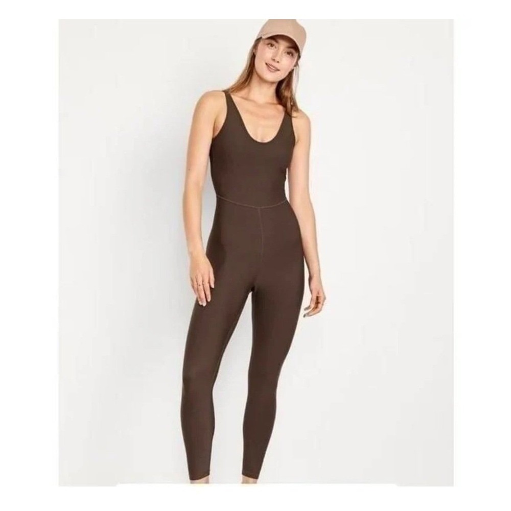 Old Navy PowerSoft Go-Dry Bodysuit Black Scoop Back Active Jumpsuit XS NWT